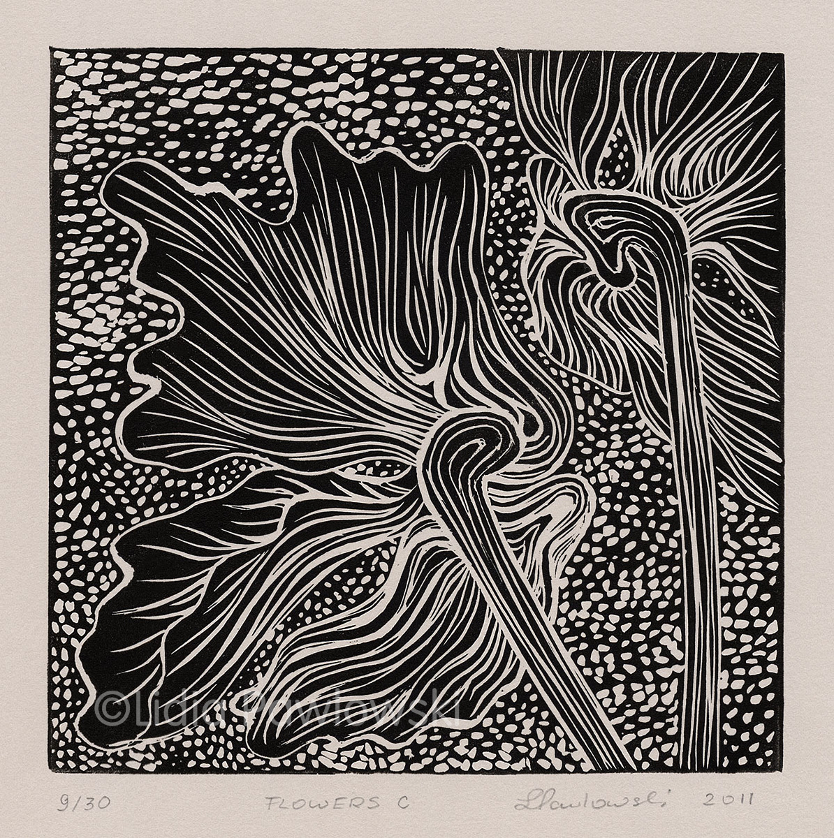 Linoprint, Flowers Composition