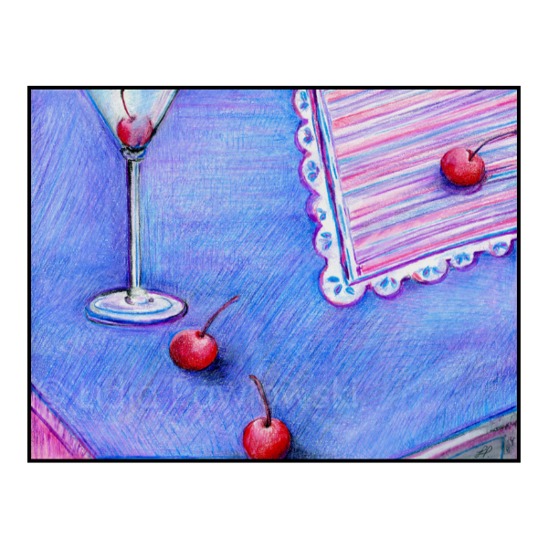 Cherries, Still Nature with Fruits, Mixed Media