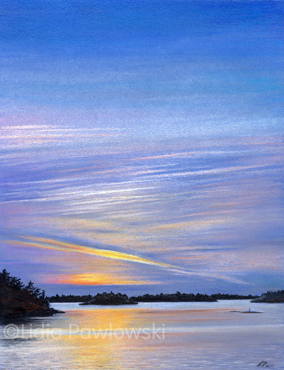 Pastels, Sunset on Lake, Ontario Landscape